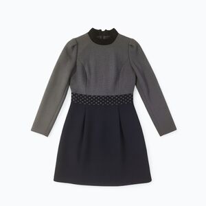 🏷️ Feminine Long Sleeve Two-Tone Mod Dress - Black Lace Collar | US Size 2-4